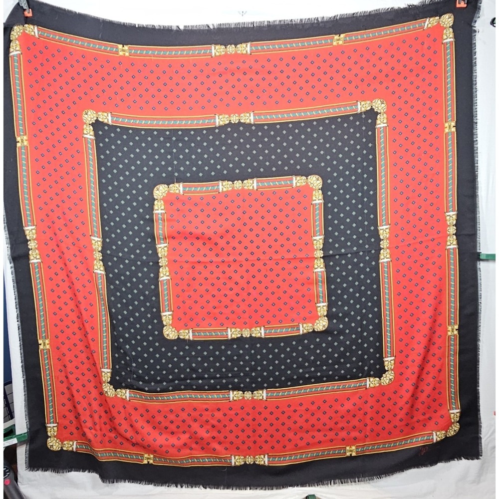 Vintage JP Collections Red Black Chain Print Square Scarf Retro 80s Style